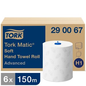 Tork Matic Soft Paper Hand Towels H1 White with Grey Leaf 150M