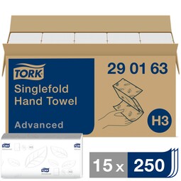 Tork Soft Singlefold Hand Towels H3 White 250 Sheet